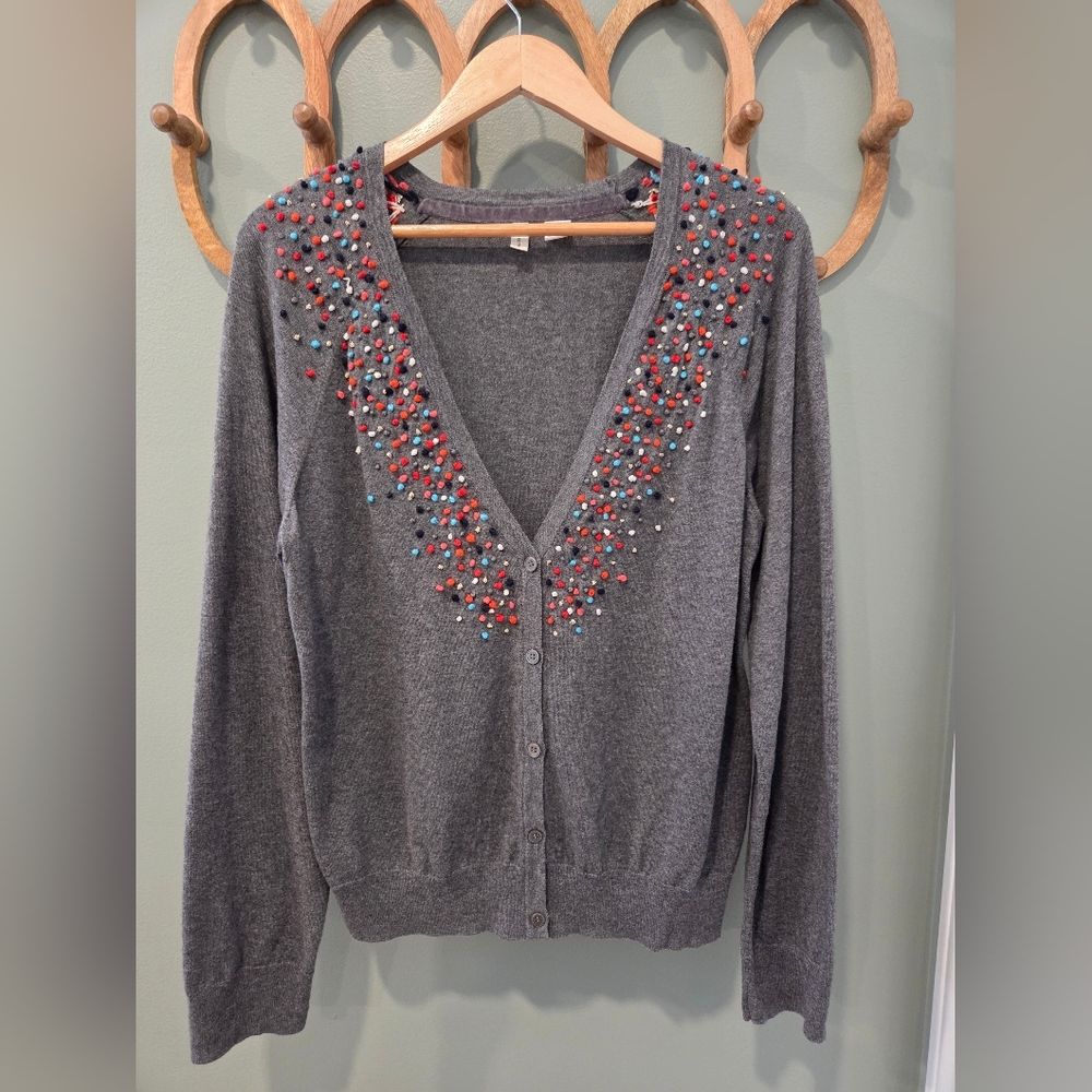 Anthropologie Moth Pom-Pom Confetti Cotton Cashmere Cardigan